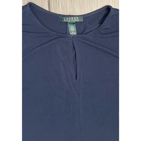 Lauren Ralph Lauren Keyhole Jersey Top Navy Size Medium Peplum Vented Hem - Picture 2 of 4